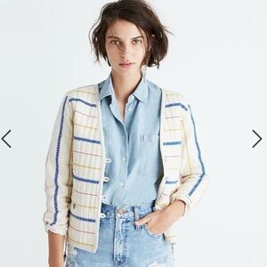 Madewell Quilted Side Tie Jacket XS Stripe Embroidered Cotton Coastal Boho